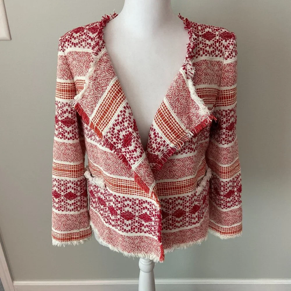 Loft Red and White Textured Blazer size 4